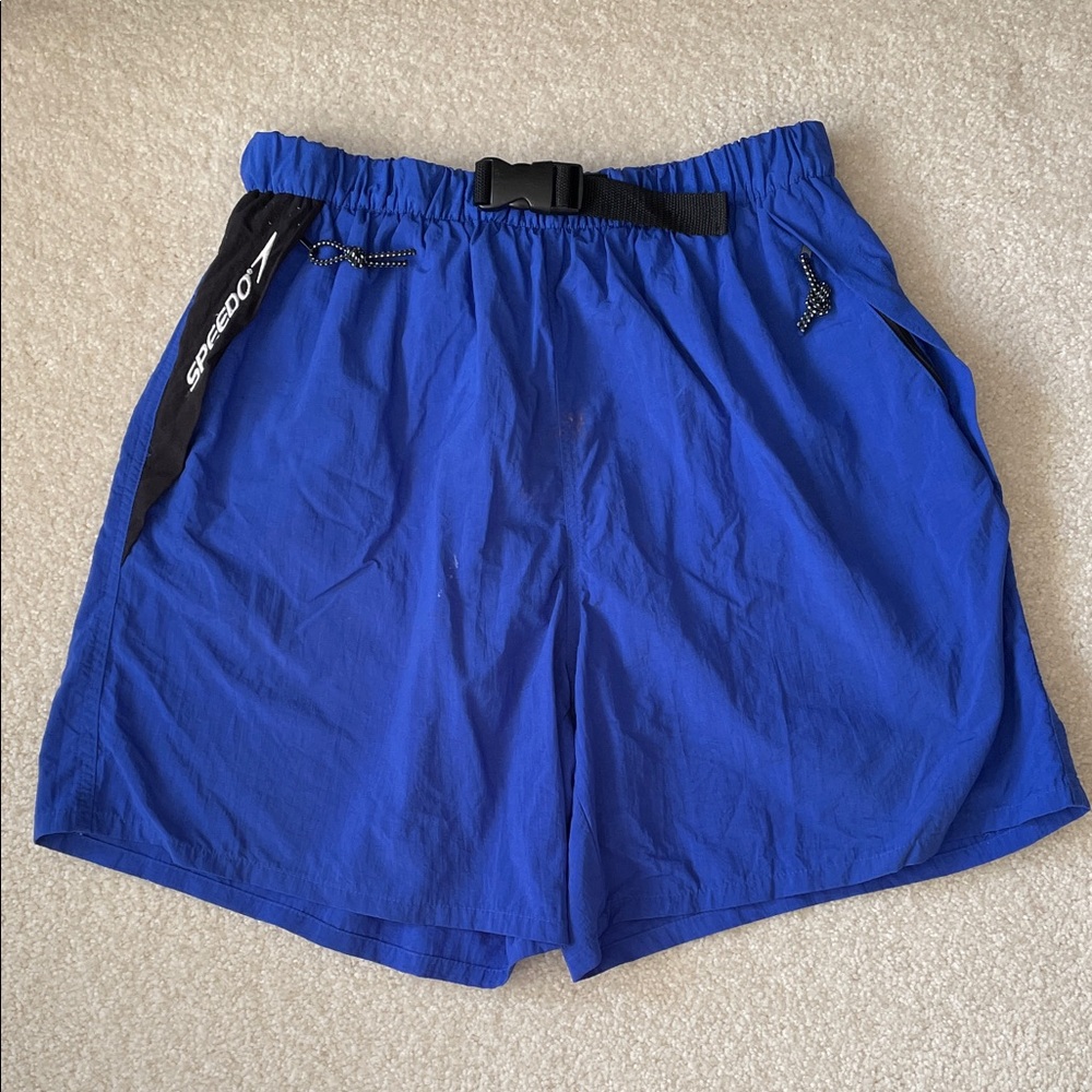 Speedo Swim Trunks Men’s Large Royal Blue with Black Webbing Belt
